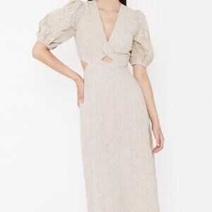 Mika Broderie Midi Dress In Soft Tan - Size Small